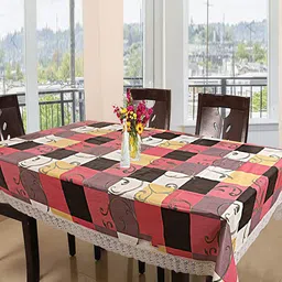 Kuber Industries White & Yellow Printed 6-Seater Rectangular Table Cover-13