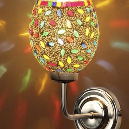 Devansh White & Blue Textured Mosaic Glass Mounted Wall Lamp Steel Base-11