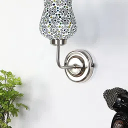 Devansh White & Yellow Textured Mosaic Glass Mounted Wall Lamp Steel Base-10