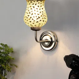 Devansh White Textured Mosaic Glass Mounted Wall Lamp Steel Base-4