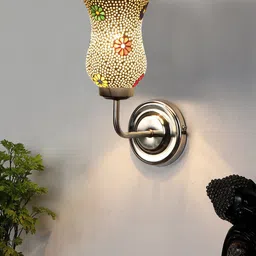 Devansh White & Yellow Textured Mosaic Glass Mounted Wall Lamp Steel Base-7