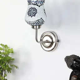 Devansh White & Blue Mosaic Glass Shade Wall Mounted Lamp with Iron Base-picture-28