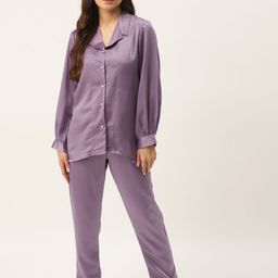 Rapra The Label Women Purple Solid Satin Pyjama Set-image-65
