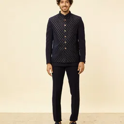 Twamev Mandarin Collar Bandhgala Style Blazer 3 Piece Party Suit-image-14