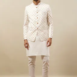 Manyavar Self Design Indo Western Sherwani Set-image-95