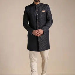 Manyavar Men Printed Brocade Kurta and Pyjamas with Jacket Indo Western Set-image-56