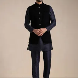 Manyavar Embellished Velvet Indo Western Sherwani Set-image-8
