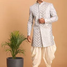 SHRESTHA BY VASTRAMAY Embroidered With Mirror Indo-Western Slim Fit  Sherwani Set-picture-12