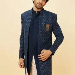Manyavar Ethnic Motifs Embroidered Sequinned Sherwani Set-image-70