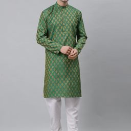 NEUDIS Men Green Grandeur & Majestic Artwork Jacquard Kurta-image-73