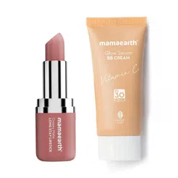 Mamaearth Set of Glow Serum BB Cream-Natural & Creamy Matte Lipstick-Pillow Nude-14