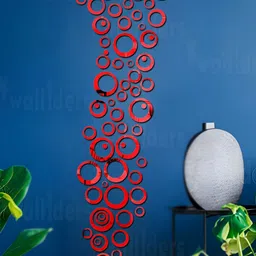 Wall1ders Red 70-Pcs Rings & Dots Mirror Wall Stickers-10