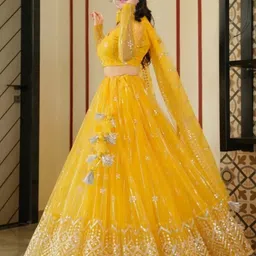 BAESD Girls Embroidered Net Semi-Stitched Lehenga & Unstitched Blouse With Dupatta-6