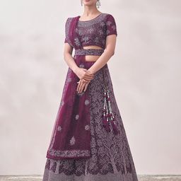 MOHEY Embroidered Beads and Stones Semi-Stitched Lehenga & Unstitched Blouse With Dupatta-image-37
