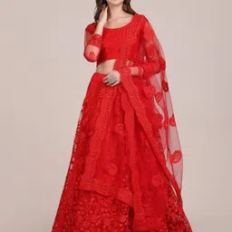 KALINI Embroidered Thread Work Semi-Stitched Lehenga & Unstitched Blouse With Dupatta-5