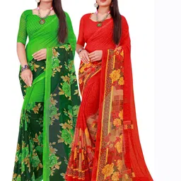 KALINI Red & Green Floral Pack of 2 Floral Pure Georgette Saree-picture-23