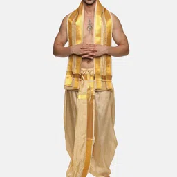 Sethukrishna Men Mid-Rise Art Silk Dhotipants With Angavastram-image-93