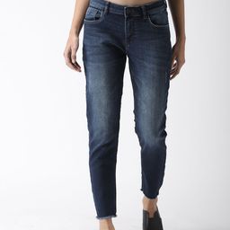 Flying Machine Women Blue Veronica Skinny Fit High-Rise Low Distress Cropped Jeans-image-49