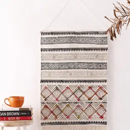 HANDICRAFT PALACE Black & Green Bohemian Hand Block Printed Tapestry Tassel Wall Decor-16