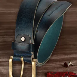 MONKS & KNIGHTS Men Blue Solid Leather Casual Belt-image-12
