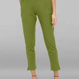 Janasya Women Green Formal High-Rise Cotton Trousers-image-25