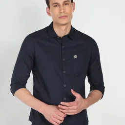 U S Polo Assn Denim Co Men Navy Blue Solid Slim Fit Pure Cotton Casual Shirt-image-4