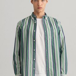 GANT Men Green Vertical Striped Button-Down Collar Cotton Casual Shirt-image-31