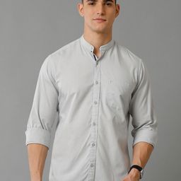 CAVALLO by Linen Club Contemporary Slim Fit Band Collar Cotton Linen Casual Shirt-image-12