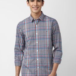 SIMON CARTER LONDON Men Blue Slim Fit Tartan Checked Pure Cotton Casual Shirt-image-40