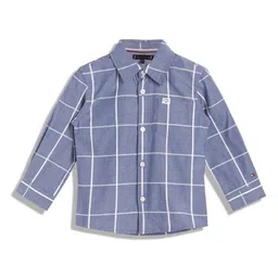 Tommy Hilfiger Boys Windowpane Checked Spread Collar Opaque Cotton Casual Shirt-image-43
