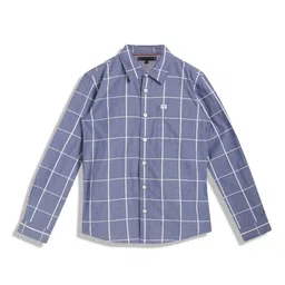 Tommy Hilfiger Boys Windowpane Checked Spread Collar Opaque Cotton Casual Shirt-image-81