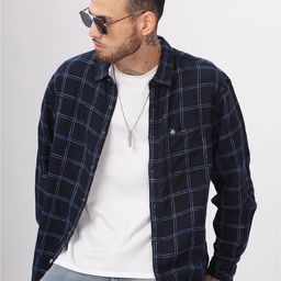 WROGN Custom Slim Fit Windowpane Checked Spread Collar Casual Shirt-image-25