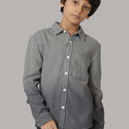 UNDER FOURTEEN ONLY Boys Black Micro Checked Cotton Casual Shirt-image-56