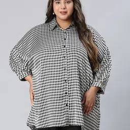 Oxolloxo Plus Size Relaxed Boxy Gingham Checked Casual Shirt-image-73