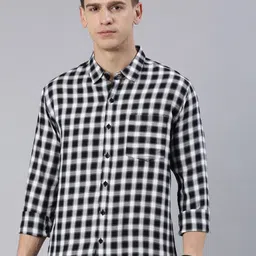 Metronaut Men Slim Fit Gingham Checked Twill Casual Shirt-image-22