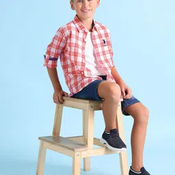 U.S. Polo Assn. Kids Boys Classic Checked Spread Collar Regular Fit Casual Shirt-image-47