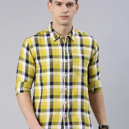 Metronaut Spread Collar Slim Fit Tartan Checked Casual Shirt-image-65