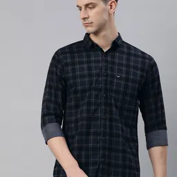 Majestic Man Grey Slim Fit Tartan Checks Opaque Pure Cotton Casual Shirt-image-4