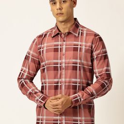 Provogue Classic Slim Fit Tartan Checks Spread Collar Pure Cotton Casual Shirt-image-79