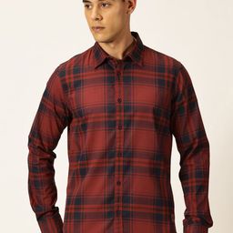 Provogue Classic Slim Fit Tartan Checks Spread Collar Pure Cotton Casual Shirt-image-78