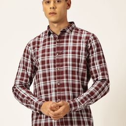 Provogue Classic Slim Fit Tartan Checks Spread Collar Pure Cotton Casual Shirt-image-13