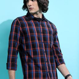 HIGHLANDER Black Slim Fit Tartan Checked Casual Shirt-image-43