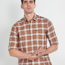 Arrow Sport Spread Collar Manhattan Slim Fit Checked Casual Pure Cotton Shirt-image-24
