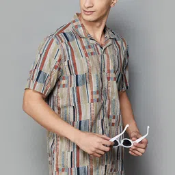 Fame Forever by Lifestyle Geometric Printed Cuban Collar Cotton Casual Shirt-image-27