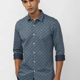 SIMON CARTER LONDON Conversational Printed Spread Collar Opaque Cotton Casual Shirt-image-49