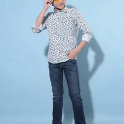 Crimsoune Club Boys Classic Floral Printed Cotton Curved Slim Fit Casual Shirt-image-72