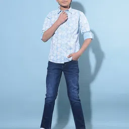 Crimsoune Club Boys Classic Floral Printed Cotton Curved Slim Fit Casual Shirt-image-28