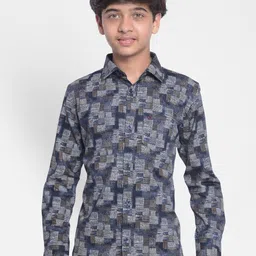 Crimsoune Club Boys Geometric Printed Slim Fit Pure Cotton Casual Shirt-image-87