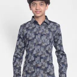 Crimsoune Club Boys Abstract Printed Slim Fit Cotton Casual Shirt-image-39