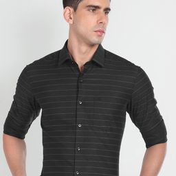 Arrow Horizontal Striped Slim Fit Twill Pure Cotton Formal Shirt-image-24